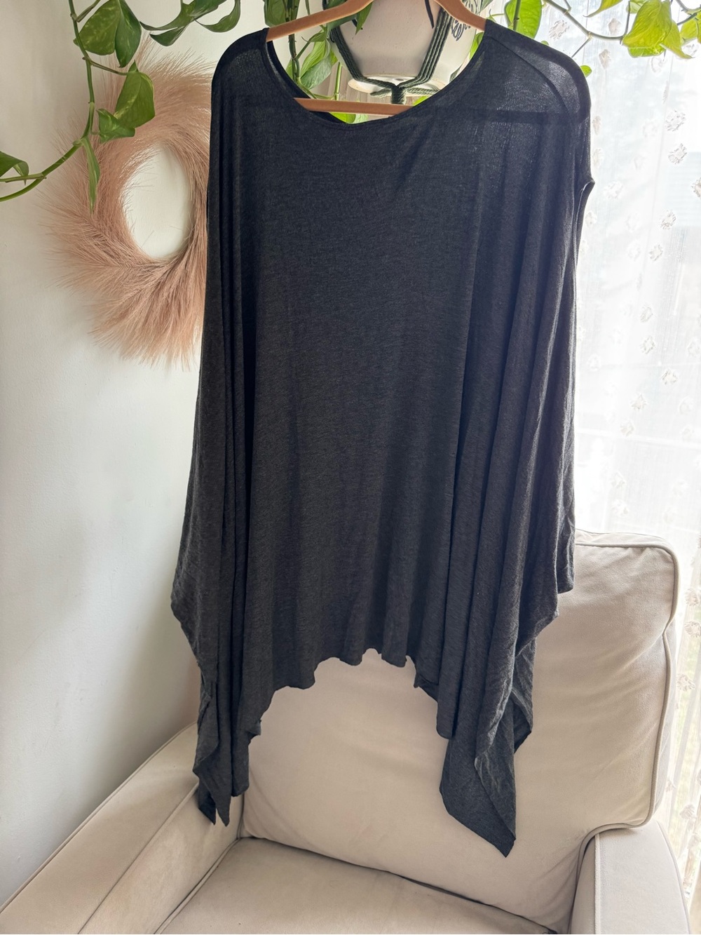 Three Bird Nest Wren Tunic Boho Oversized Swing Top Charcoal One Size Fits Most - Picture 10 of 11